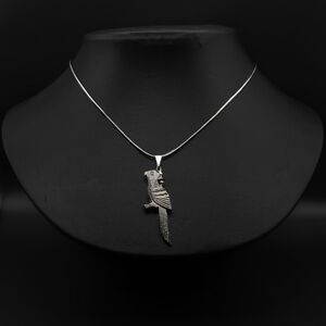 BLACK Wooden Carved Bird Pendant with Beaded Accents on Black Cord Necklace